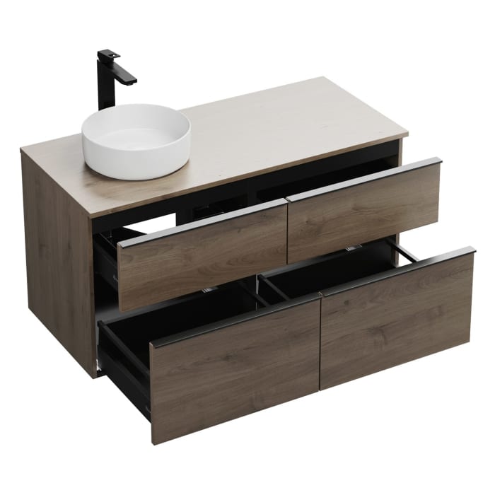 burgbad Eqio Waschtischkombination mit Keramik-Aufsatzwaschtisch 120 cm, links, mit Griffleiste G0252