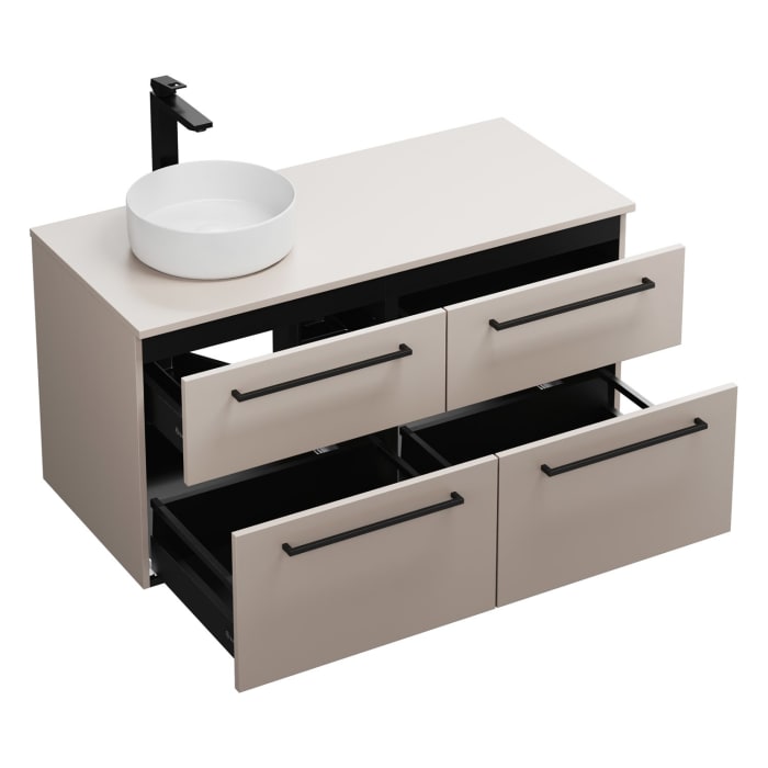 burgbad Eqio Waschtischkombination mit Keramik-Aufsatzwaschtisch 120 cm, links, mit Stangengriff G0234