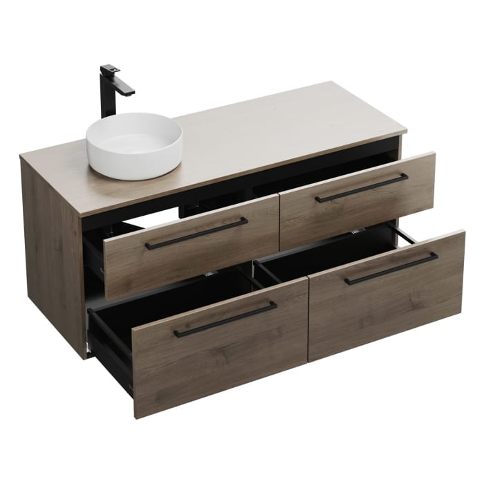 burgbad Eqio Waschtischkombination mit Keramik-Aufsatzwaschtisch 140 cm, links, mit Stangengriff G0234