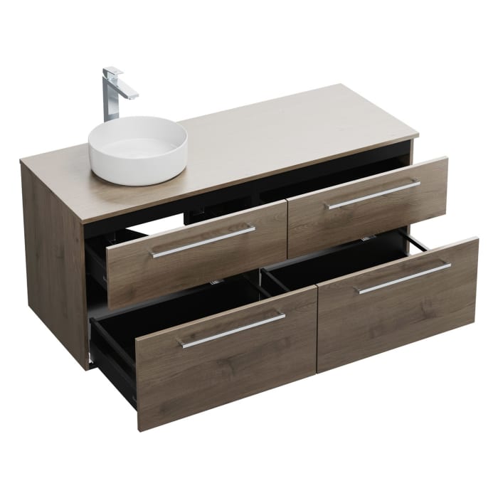 burgbad Eqio Waschtischkombination mit Keramik-Aufsatzwaschtisch 140 cm, links, mit Stangengriff P95