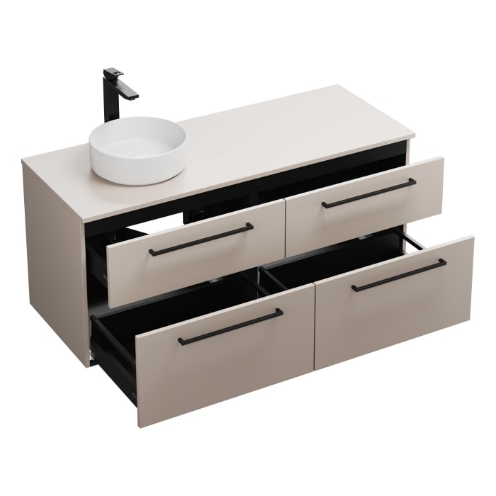 burgbad Eqio Waschtischkombination mit Keramik-Aufsatzwaschtisch 140 cm, links, mit Stangengriff G0234