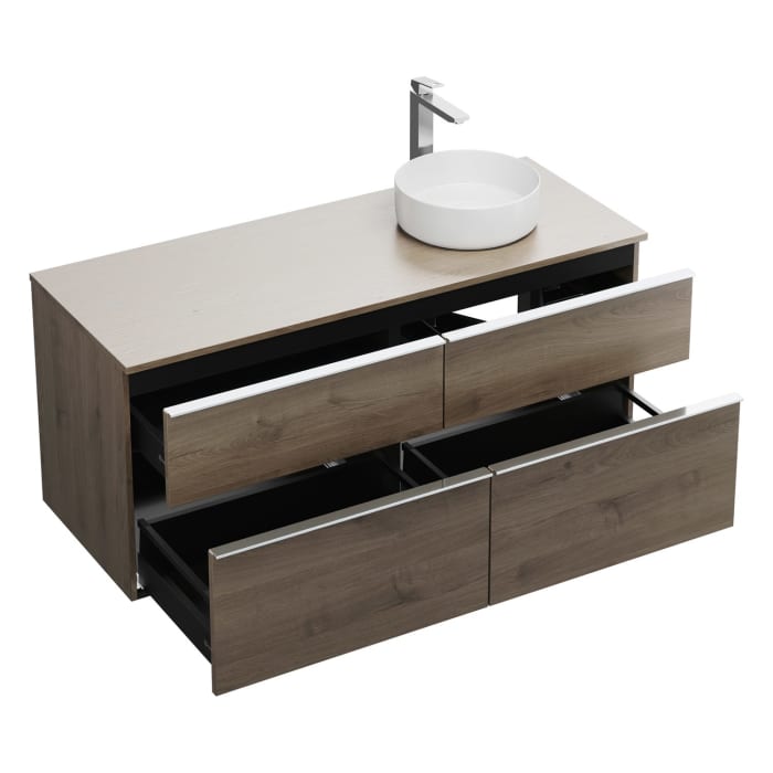 burgbad Eqio Waschtischkombination mit Keramik-Aufsatzwaschtisch 140 cm, rechts, mit Griffleiste G0251