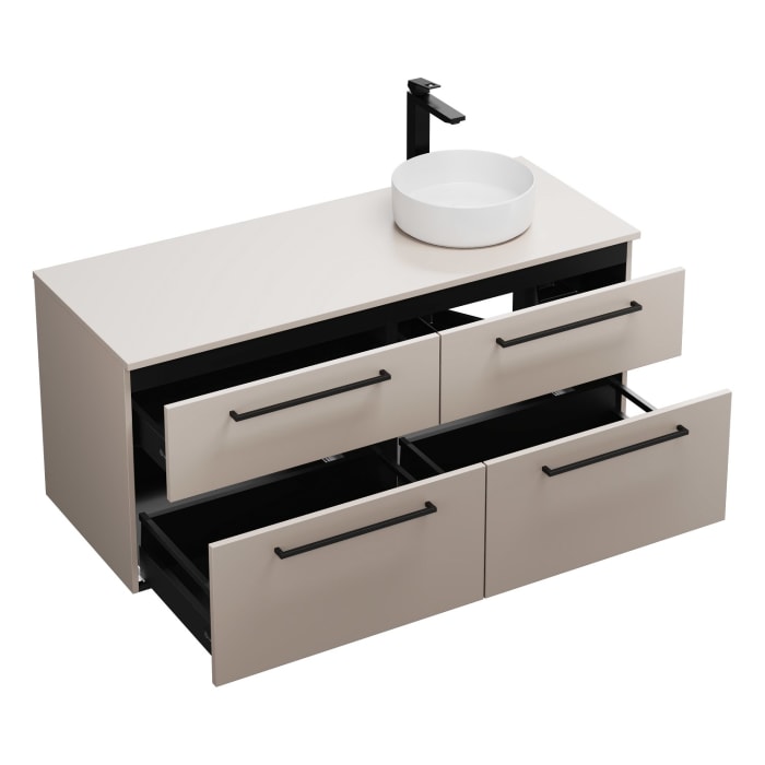 burgbad Eqio Waschtischkombination mit Keramik-Aufsatzwaschtisch 140 cm, rechts, mit Stangengriff G0234