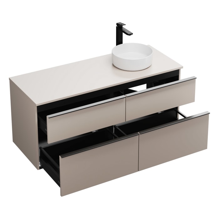 burgbad Eqio Waschtischkombination mit Keramik-Aufsatzwaschtisch 140 cm, rechts, mit Griffleiste G0252