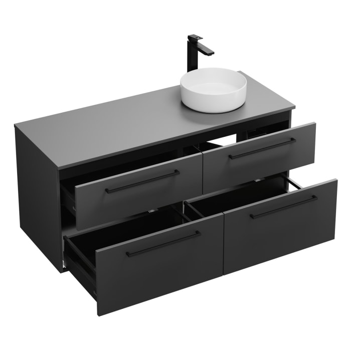 burgbad Eqio Waschtischkombination mit Keramik-Aufsatzwaschtisch 140 cm, rechts, mit Stangengriff G0234