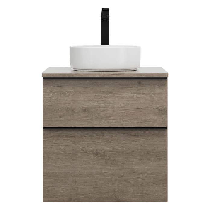 burgbad Eqio Waschtischkombination mit Keramik-Aufsatzwaschtisch 60 cm, Griffleiste G0252