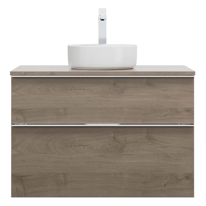 burgbad Eqio Waschtischkombination mit Keramik-Aufsatzwaschtisch 90 cm, mit Griffleiste G0251