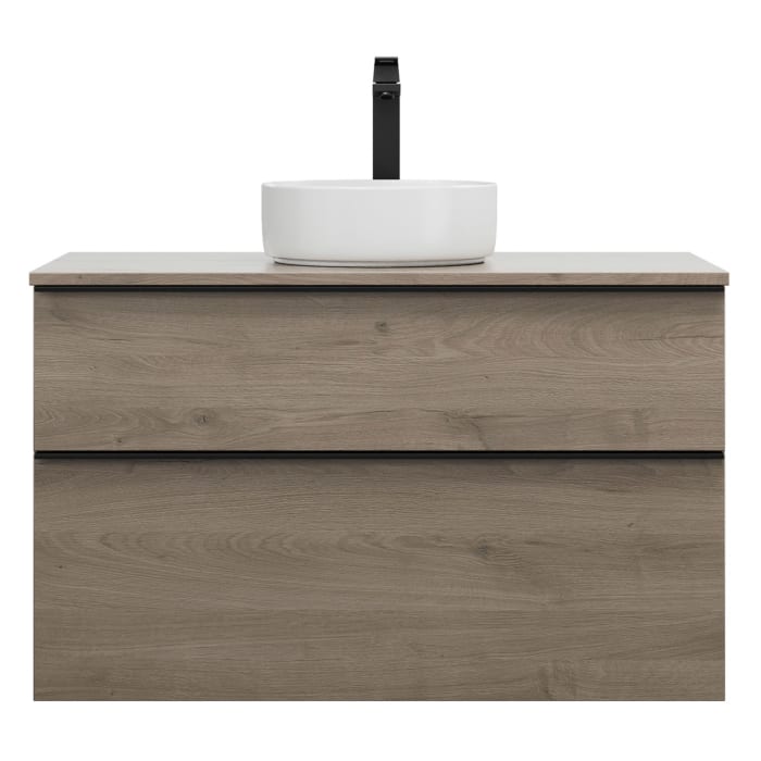 burgbad Eqio Waschtischkombination mit Keramik-Aufsatzwaschtisch 100 cm, mit Griffleiste G0252