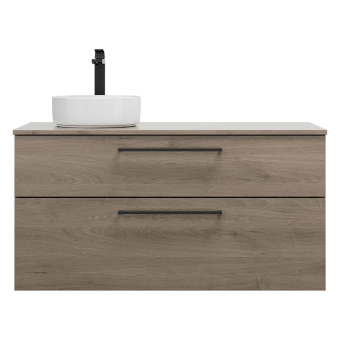 burgbad Eqio Waschtischkombination mit Keramik-Aufsatzwaschtisch 120 cm, links, mit Stangengriff G0234