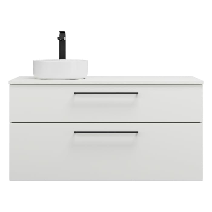 burgbad Eqio Waschtischkombination mit Keramik-Aufsatzwaschtisch 120 cm, links, mit Stangengriff G0234