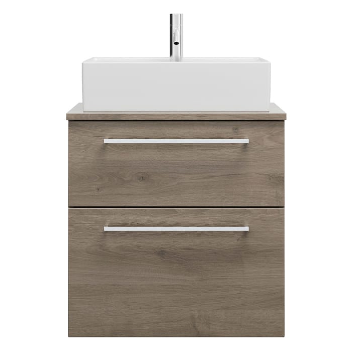 burgbad Eqio Waschtischkombination mit Keramik-Aufsatzwaschtisch 60 cm, mit Stangengriff P95