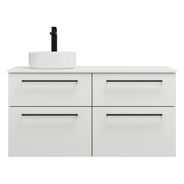 burgbad Eqio Waschtischkombination mit Keramik-Aufsatzwaschtisch 120 cm, links, mit Stangengriff G0234