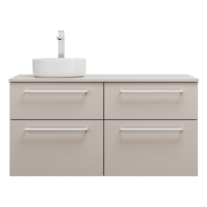 burgbad Eqio Waschtischkombination mit Keramik-Aufsatzwaschtisch 120 cm, links, mit Stangengriff P95