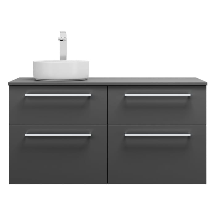 burgbad Eqio Waschtischkombination mit Keramik-Aufsatzwaschtisch 120 cm, links, mit Stangengriff P95