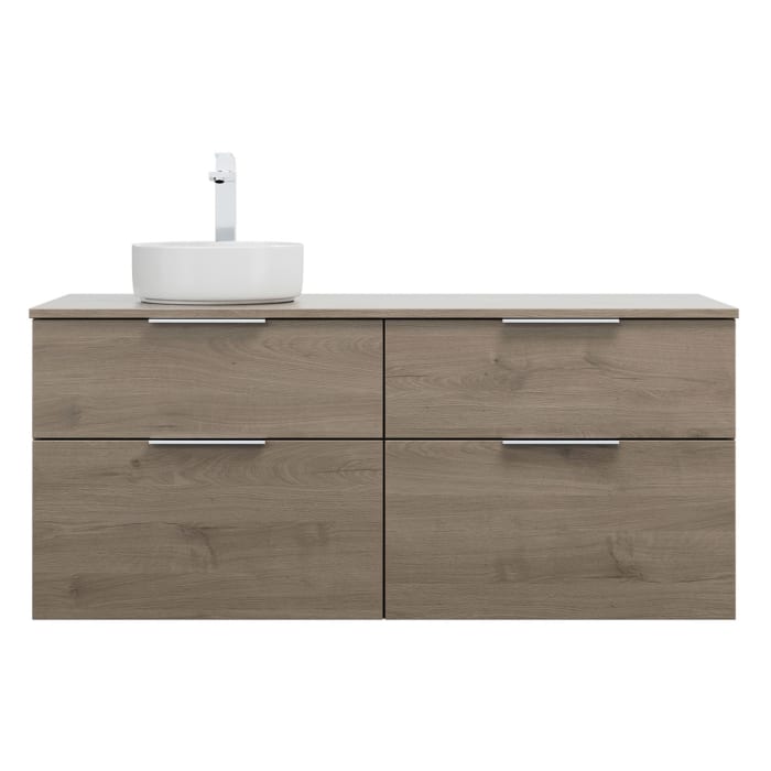 burgbad Eqio Waschtischkombination mit Keramik-Aufsatzwaschtisch 140 cm, links, mit Griff G0146