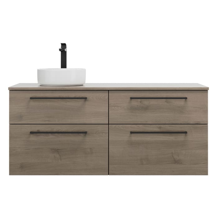 burgbad Eqio Waschtischkombination mit Keramik-Aufsatzwaschtisch 140 cm, links, mit Stangengriff G0234