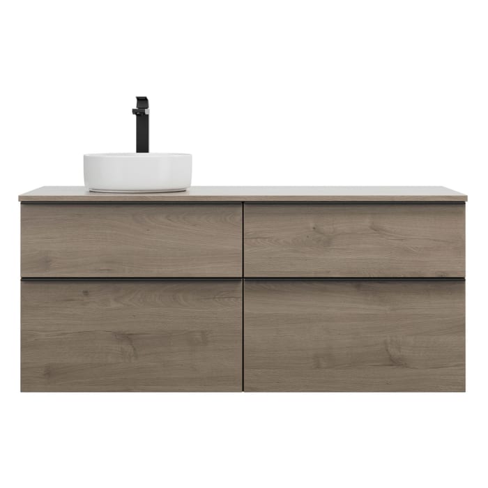 burgbad Eqio Waschtischkombination mit Keramik-Aufsatzwaschtisch 140 cm, links, mit Griffleiste G0252