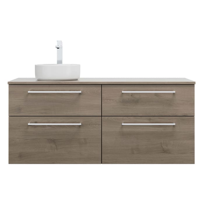 burgbad Eqio Waschtischkombination mit Keramik-Aufsatzwaschtisch 140 cm, links, mit Stangengriff P95