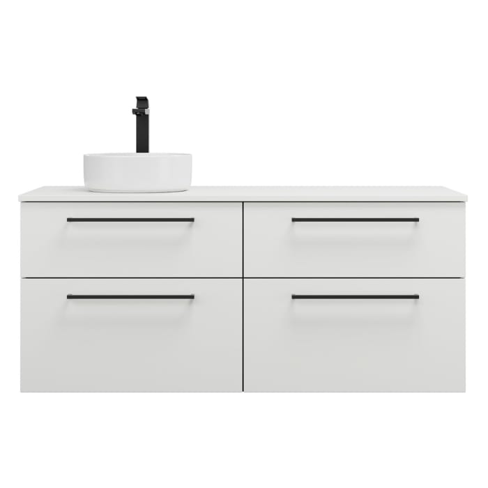 burgbad Eqio Waschtischkombination mit Keramik-Aufsatzwaschtisch 140 cm, links, mit Stangengriff G0234