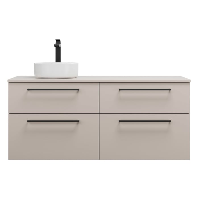 burgbad Eqio Waschtischkombination mit Keramik-Aufsatzwaschtisch 140 cm, links, mit Stangengriff G0234