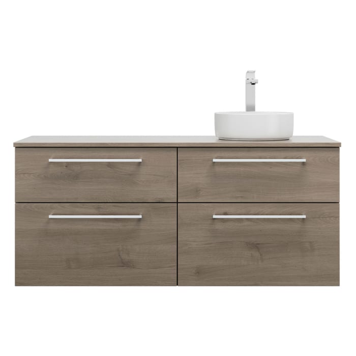 burgbad Eqio Waschtischkombination mit Keramik-Aufsatzwaschtisch 140 cm, rechts, mit Stangengriff P95