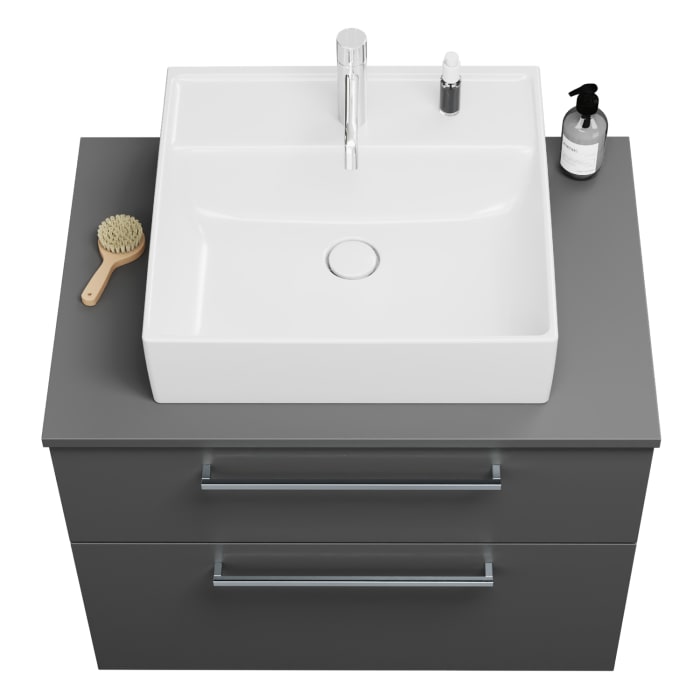 burgbad Eqio Waschtischkombination mit Keramik-Aufsatzwaschtisch 80 cm, mit Stangengriff P95