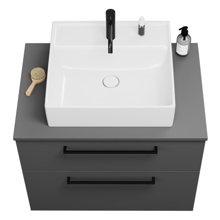 burgbad Eqio Waschtischkombination mit Keramik-Aufsatzwaschtisch 80 cm, mit Stangengriff P0234