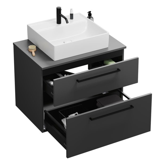 burgbad Eqio Waschtischkombination mit Keramik-Aufsatzwaschtisch 80 cm, mit Stangengriff P0234