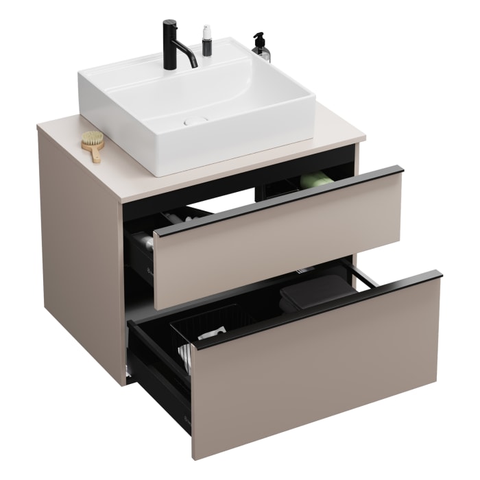 burgbad Eqio Waschtischkombination mit Keramik-Aufsatzwaschtisch 80 cm, mit Griffleiste P0252