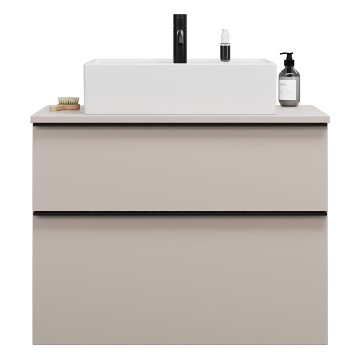 burgbad Eqio Waschtischkombination mit Keramik-Aufsatzwaschtisch 80 cm, mit Griffleiste P0252