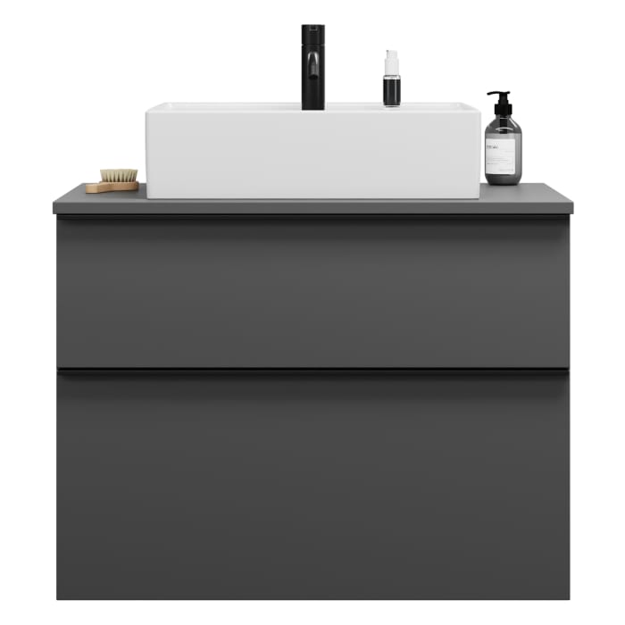 burgbad Eqio Waschtischkombination mit Keramik-Aufsatzwaschtisch 80 cm, mit Griffleiste P0252