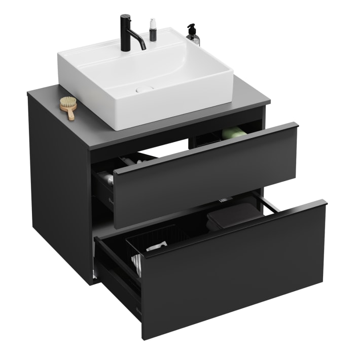 burgbad Eqio Waschtischkombination mit Keramik-Aufsatzwaschtisch 80 cm, mit Griffleiste P0252