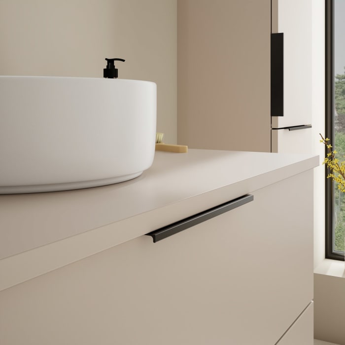 burgbad Eqio Waschtischkombination mit Keramik-Aufsatzwaschtisch 90 cm, mit Griff G0200