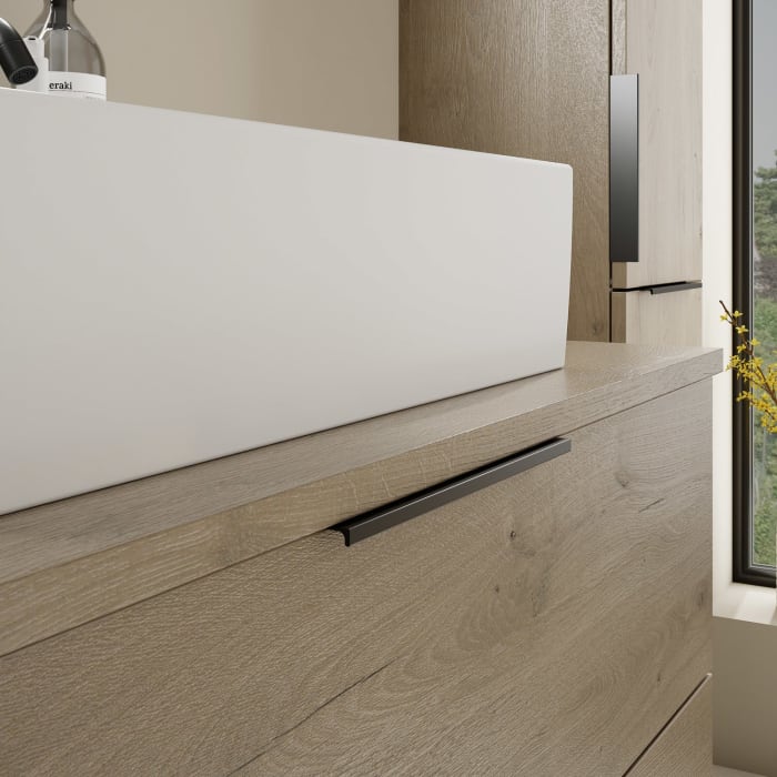 burgbad Eqio Waschtischkombination mit Keramik-Aufsatzwaschtisch 90 cm, mit Griff G0200