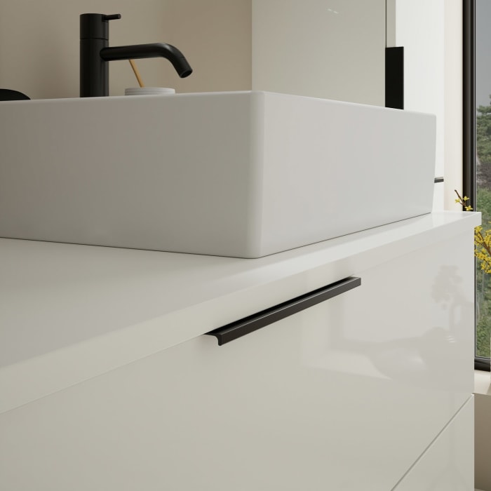 burgbad Eqio Waschtischkombination mit Keramik-Aufsatzwaschtisch 120 cm, rechts, mit Griff G0200
