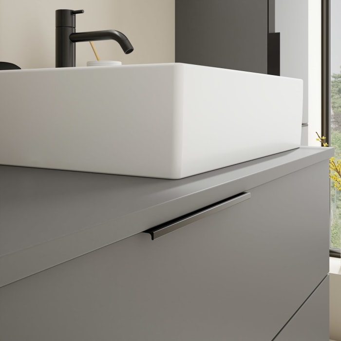 burgbad Eqio Waschtischkombination mit Keramik-Aufsatzwaschtisch 120 cm, rechts, mit Griff G0200
