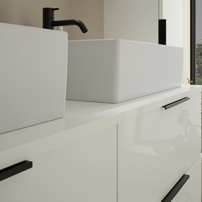 burgbad Eqio Waschtischkombination mit Keramik-Aufsatzwaschtisch 140 cm, links und rechts, mit Griff G0200