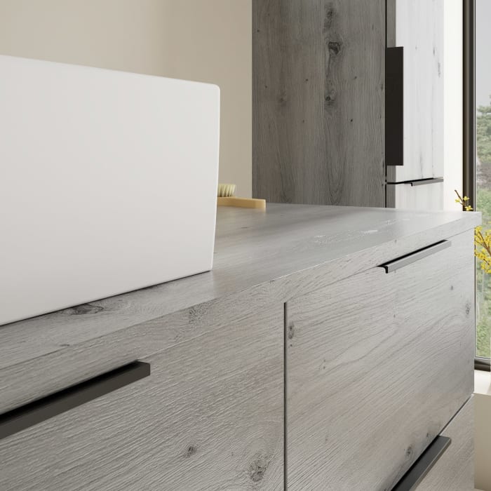 burgbad Eqio Waschtischkombination mit Keramik-Aufsatzwaschtisch 120 cm, links, mit Griff G0200