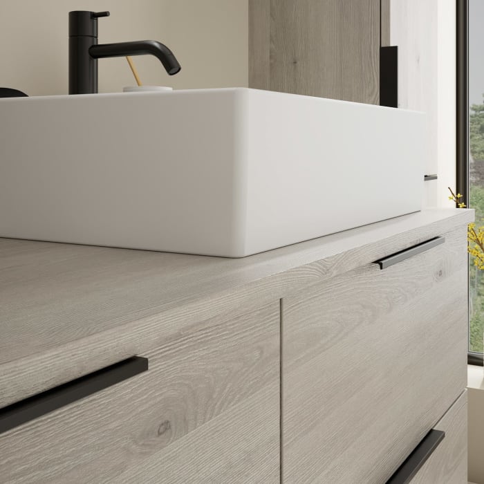 burgbad Eqio Waschtischkombination mit Keramik-Aufsatzwaschtisch 120 cm, rechts, mit Griff G0200