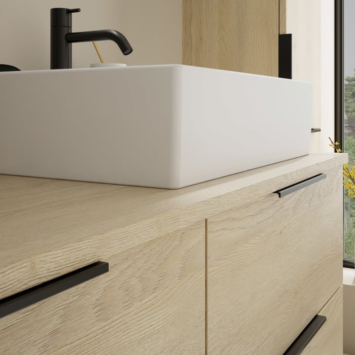 burgbad Eqio Waschtischkombination mit Keramik-Aufsatzwaschtisch 120 cm, rechts, mit Griff G0200