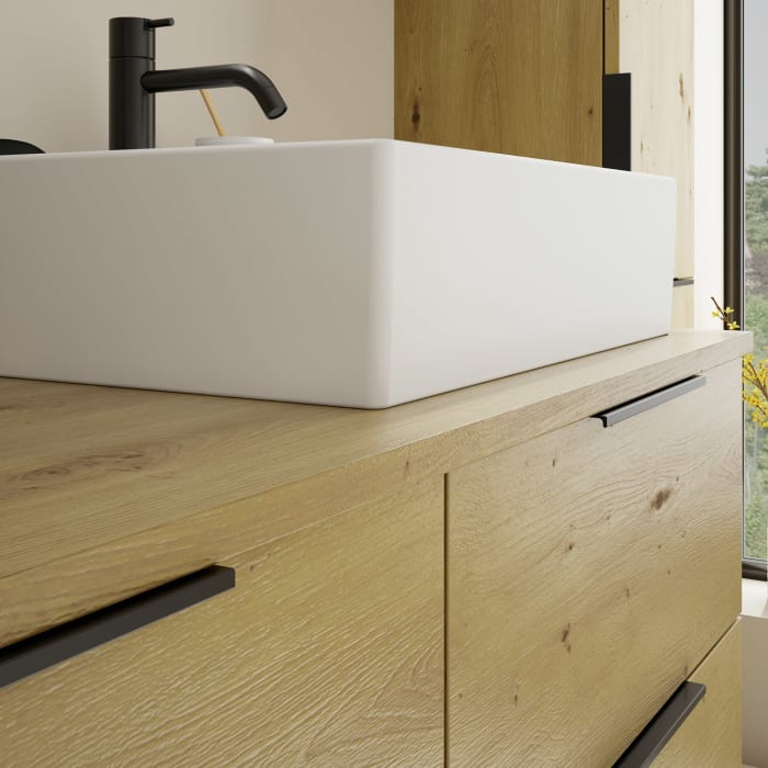 burgbad Eqio Waschtischkombination mit Keramik-Aufsatzwaschtisch 120 cm, rechts, mit Griff G0200