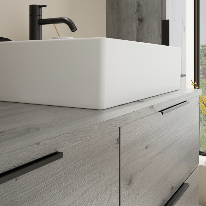 burgbad Eqio Waschtischkombination mit Keramik-Aufsatzwaschtisch 120 cm, rechts, mit Griff G0200