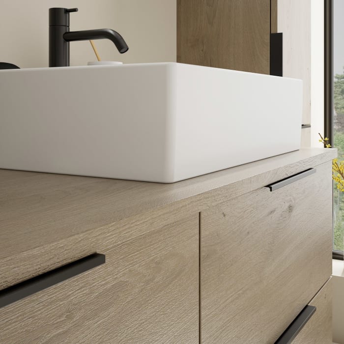 burgbad Eqio Waschtischkombination mit Keramik-Aufsatzwaschtisch 120 cm, rechts, mit Griff G0200