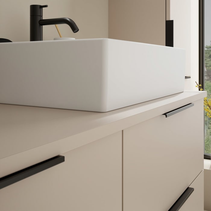 burgbad Eqio Waschtischkombination mit Keramik-Aufsatzwaschtisch 120 cm, rechts, mit Griff G0200