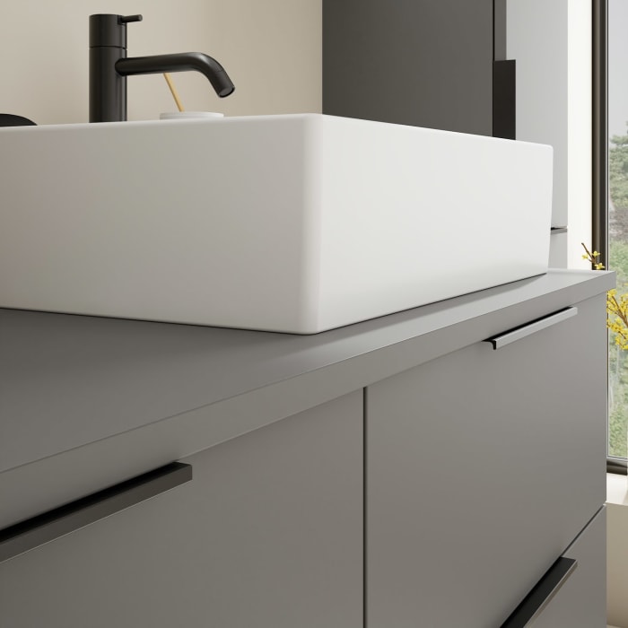 burgbad Eqio Waschtischkombination mit Keramik-Aufsatzwaschtisch 120 cm, rechts, mit Griff G0200