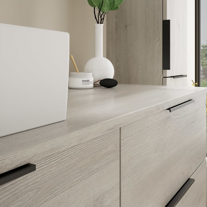 burgbad Eqio Waschtischkombination mit Keramik-Aufsatzwaschtisch 140 cm, links, mit Griff G0200