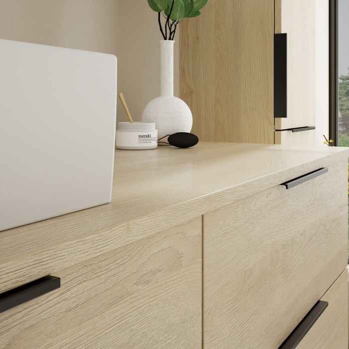 burgbad Eqio Waschtischkombination mit Keramik-Aufsatzwaschtisch 140 cm, links, mit Griff G0200