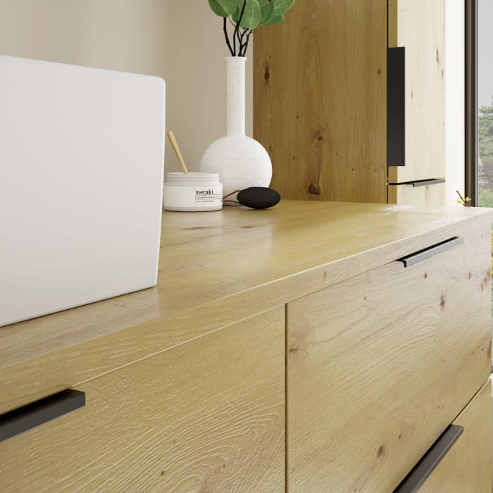 burgbad Eqio Waschtischkombination mit Keramik-Aufsatzwaschtisch 140 cm, links, mit Griff G0200