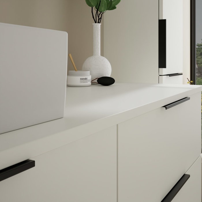 burgbad Eqio Waschtischkombination mit Keramik-Aufsatzwaschtisch 140 cm, links, mit Griff G0200