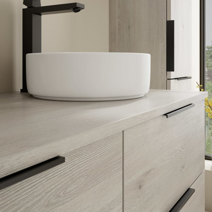 burgbad Eqio Waschtischkombination mit Keramik-Aufsatzwaschtisch 120 cm, rechts, mit Griff G0200